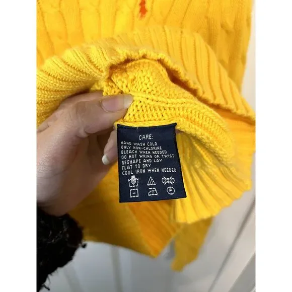Ralph Lauren Yellow Cable Knit Cotton Crewneck Sweater Size Small - Picture 6 of 6